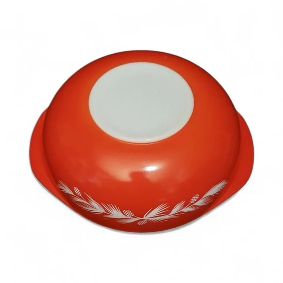 Pyrex 024 Casserole Dish Orange Pine Cones 2 Quart Round Holiday - Picture 7 of 7